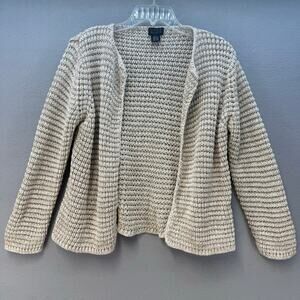 Sigrid Olsen Cardigan Women's L Beige 46% Silk Neutral Business Casual Sweater